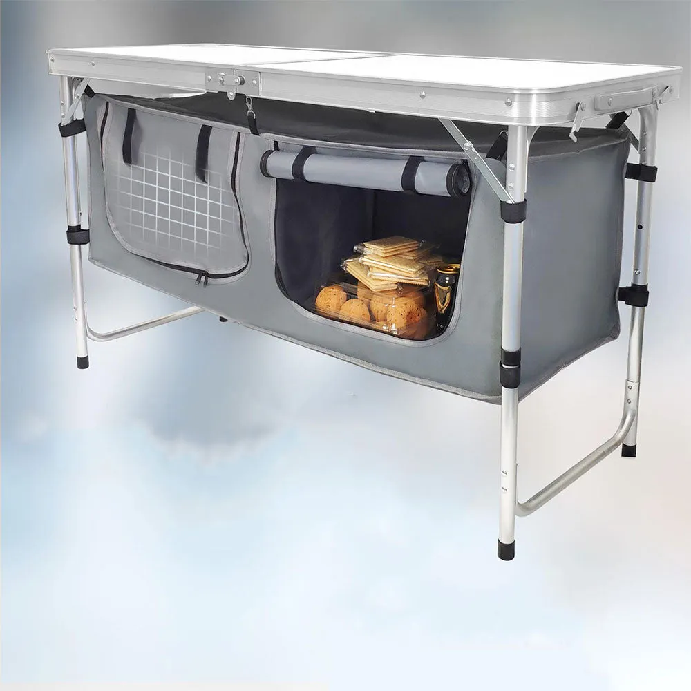 (120x47x70cm) Folding aluminum camping table with removable storage bag for travel / festivals / picnics - White / Silver