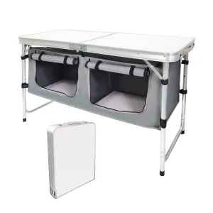 (120x47x70cm) Folding aluminum camping table with removable storage bag for travel / festivals / picnics - White / Silver