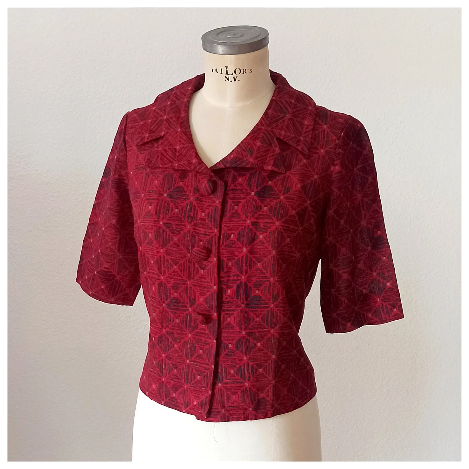 1950s 1960s - Gorgeous Abstract Crepe Top