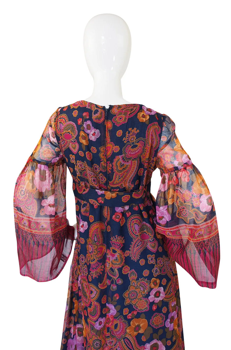 1960s Gorgeous Silk Voile Print Maxi Dress