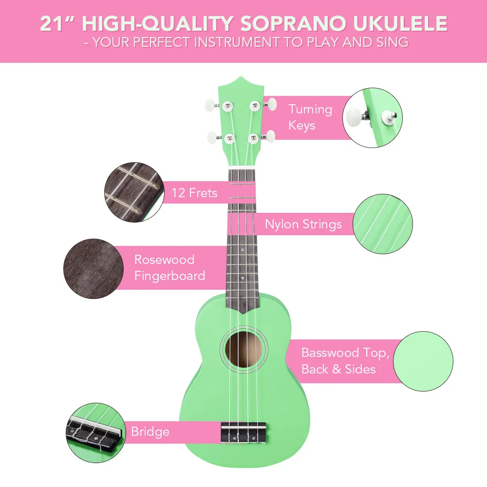 21" 4 String Ukulele Hawaiian Guitar Concert Music Show Talent Gift w/ Bag Tuner Green