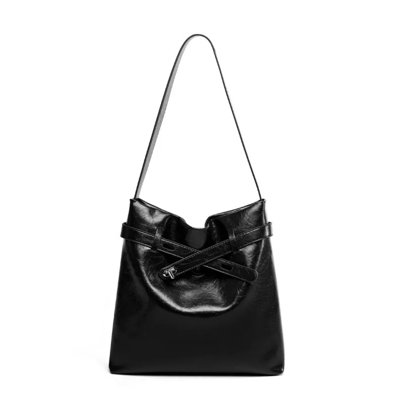 28CM genuine leather oil wax women's large capacity single shoulder tote bag 2956 coffee