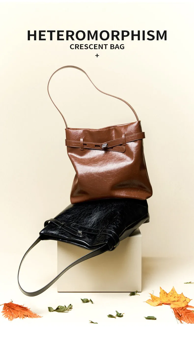 28CM genuine leather oil wax women's large capacity single shoulder tote bag 2956 coffee