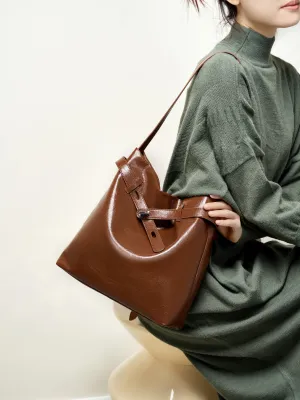 28CM genuine leather oil wax women's large capacity single shoulder tote bag 2956 coffee