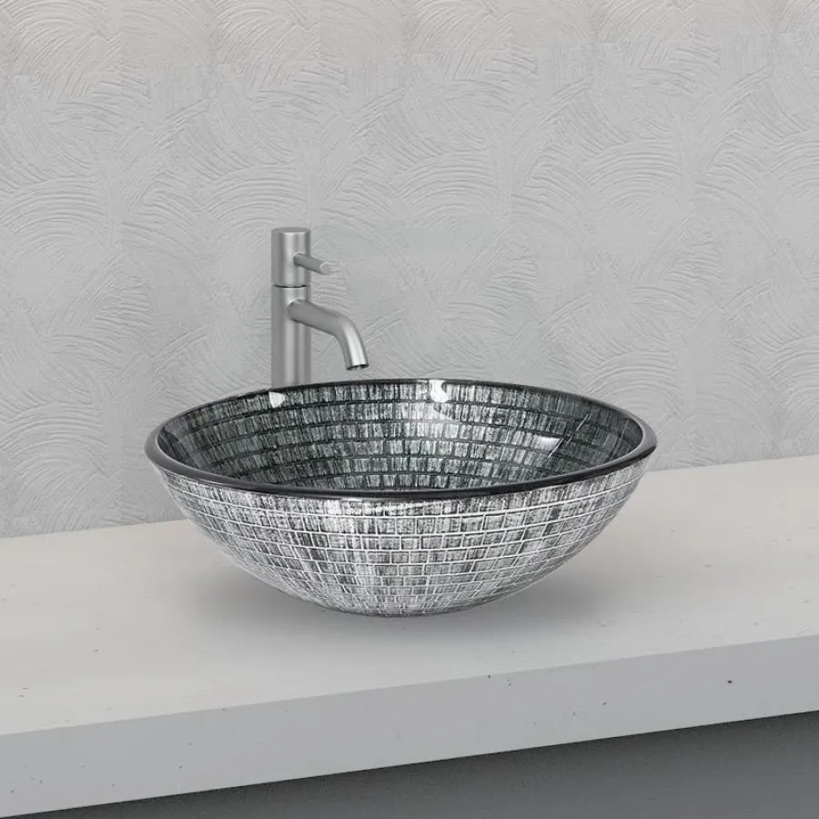 420x420x145mm Above Counter Tempered Glass Basin Round Bathroom Antique Vintage Wash Art Basin