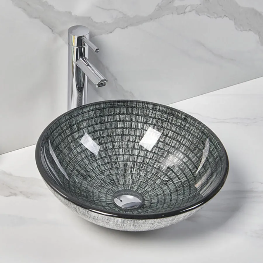 420x420x145mm Above Counter Tempered Glass Basin Round Bathroom Antique Vintage Wash Art Basin
