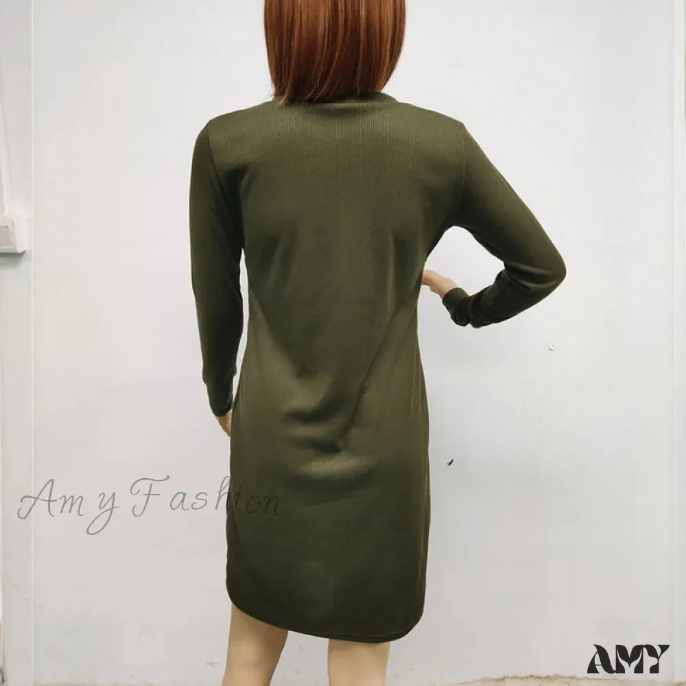 Amy Fashion - Sexy Bodycon Slit Knitted Long Sleeve High Waist Dress