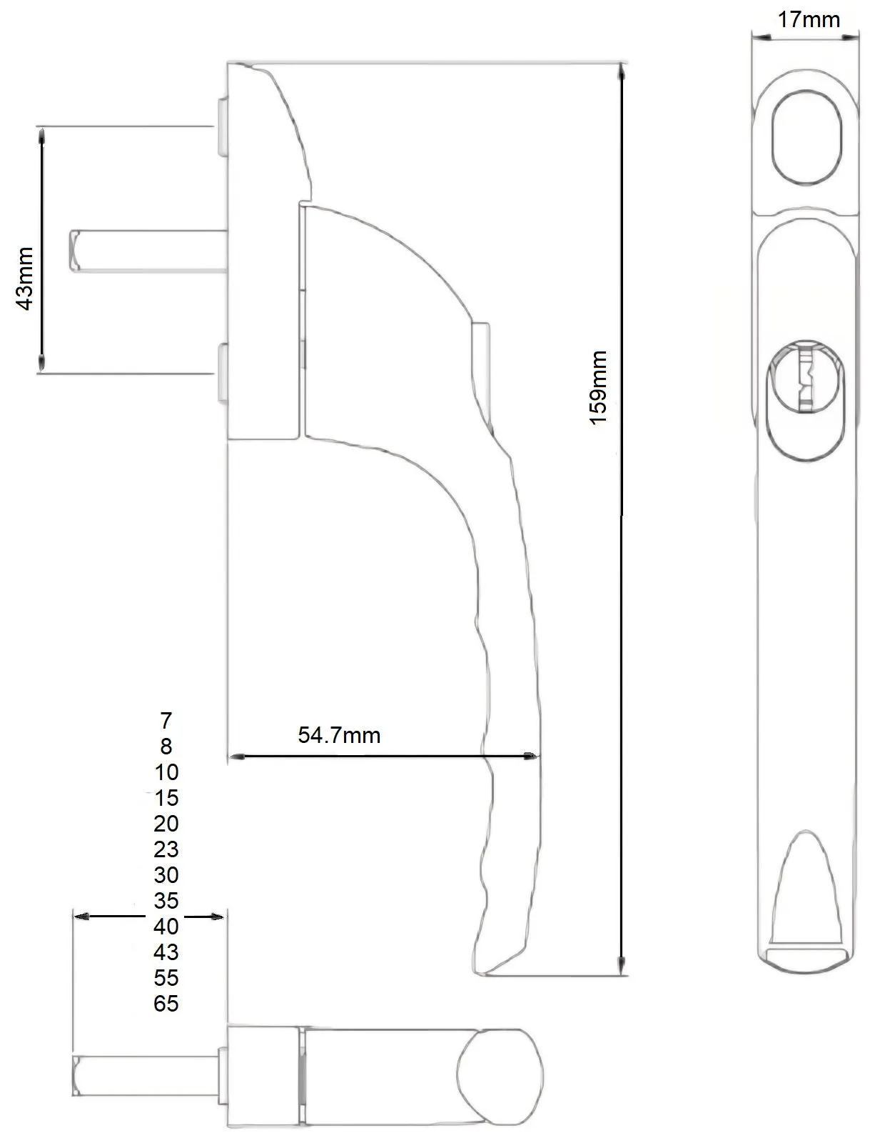Anthracite Grey Window Handle with interchangeable spindle