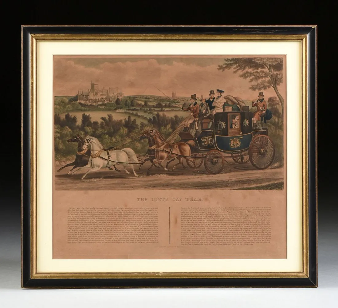 Antique Engraving, Charles Hunt, "The Birth Day Team",  Hand Colored, (1800s)!!