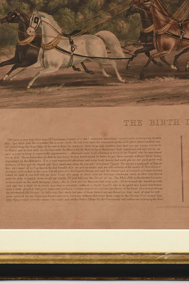 Antique Engraving, Charles Hunt, "The Birth Day Team",  Hand Colored, (1800s)!!