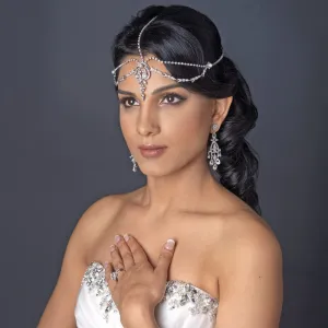 Antique Inspired Pearl & Crystal Teardrop Forehead Bridal Headpiece