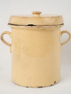 Antique lidded confit pot w/ yellow glaze 10¼"