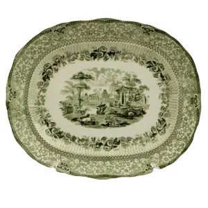 Antique Platter, English Transfer Ware, Ridgeways, Green Grecian Pattern, Lovely