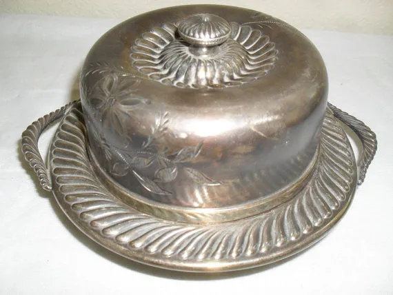 Antique Vintage Victorian Round Silver Plate Butter Dish
