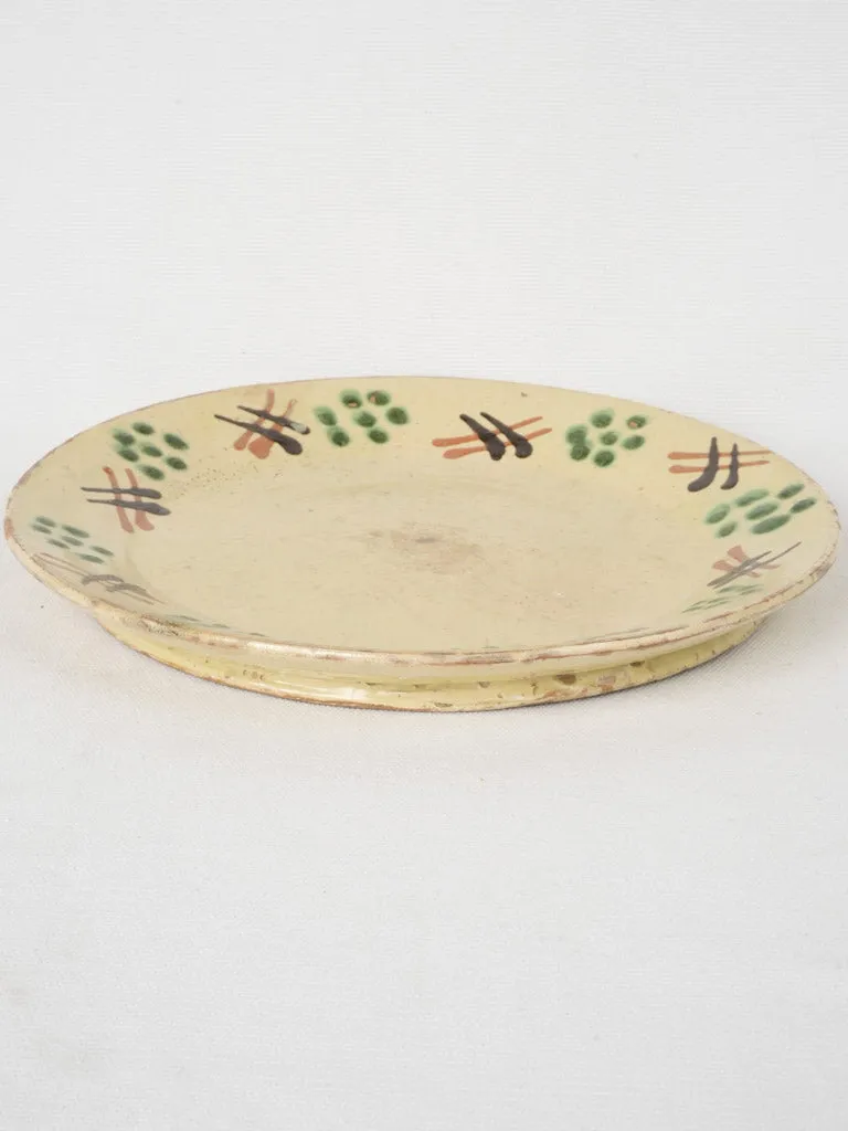 Antique Yellow glazed  plate w/ green spots & brown hatch pattern- Savoy 10¼"