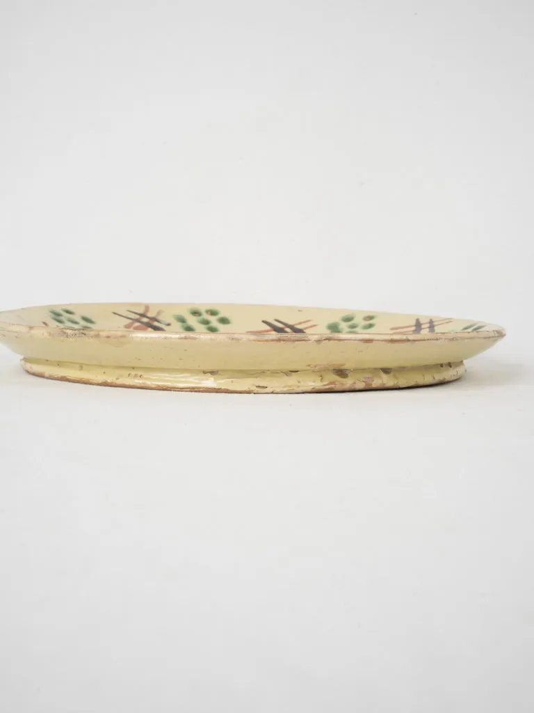 Antique Yellow glazed  plate w/ green spots & brown hatch pattern- Savoy 10¼"