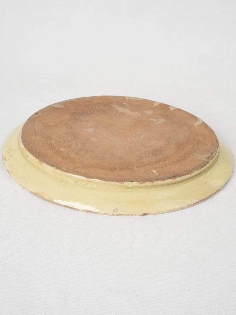 Antique Yellow glazed  plate w/ green spots & brown hatch pattern- Savoy 10¼"