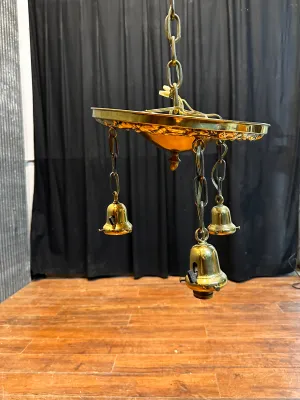 ART DECO BRASS TRIPLE-LIGHT HANGING PAN-STYLE FIXTURE GA10033