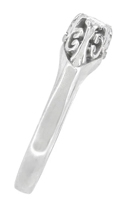 Art Deco Filigree Sterling Silver White Sapphire Three Stone Ring