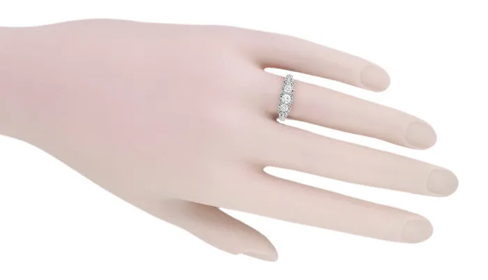Art Deco Filigree Sterling Silver White Sapphire Three Stone Ring