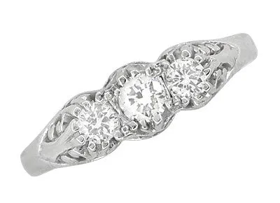 Art Deco Filigree Sterling Silver White Sapphire Three Stone Ring
