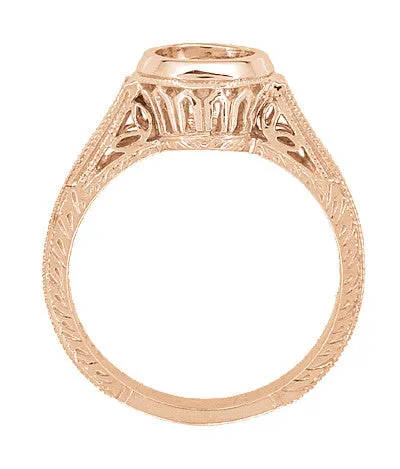 Art Deco Vintage Style 14K Rose Gold Filigree Bezel Setting Engagement Ring for a 1 - 1.25 Carat Round Diamond | Low Profile