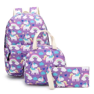 Back to School Unicorn Backpack Sets for Kids Pretty Lightweight Multi-colors Bookbag Set2283