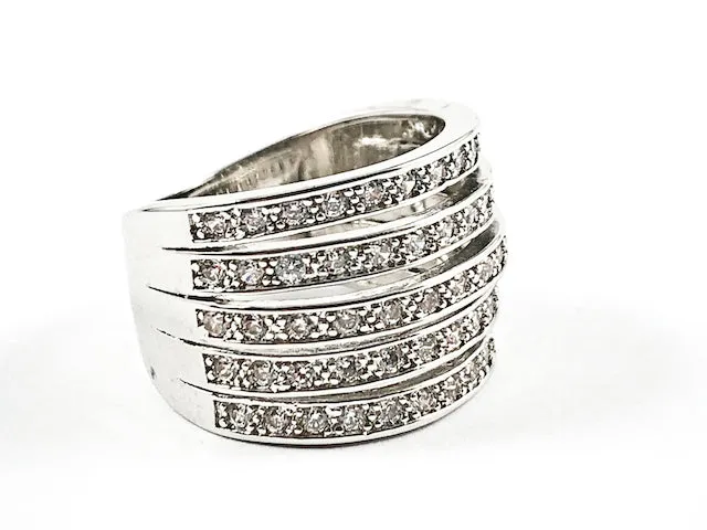 Beautiful Elegant Multi Row Fine CZ Setting Brass Ring