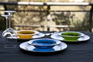 BIANCO NERO - High end Glass dinner ware set with printed spoons