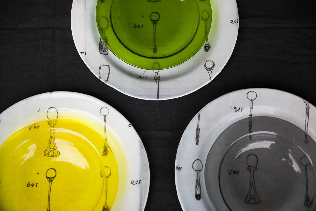 BIANCO NERO - High end Glass dinner ware set with printed spoons