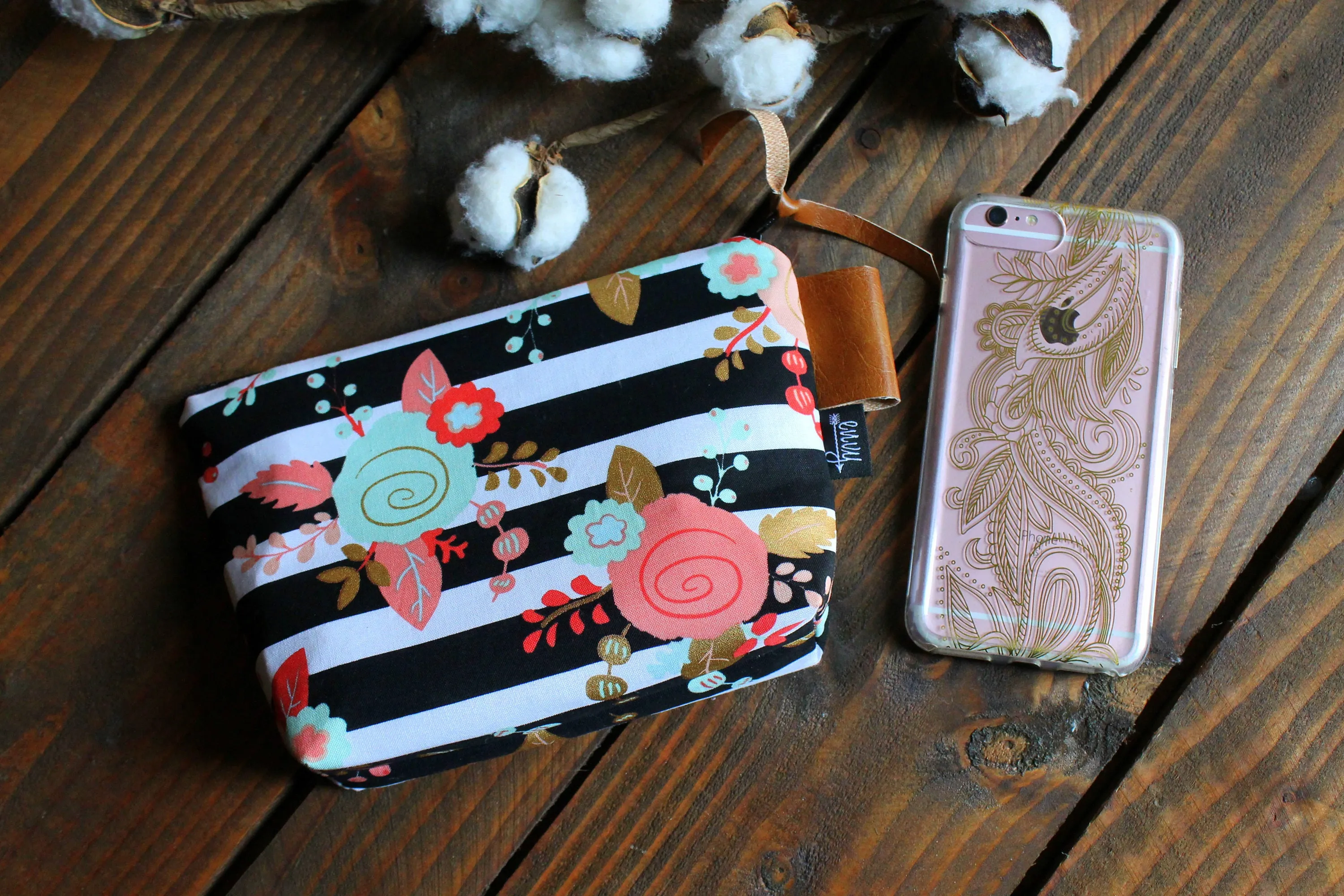 Black Buck with Vegan Leather - Cosmetic Bag - Make Up Bag - Bridesmaid Gift