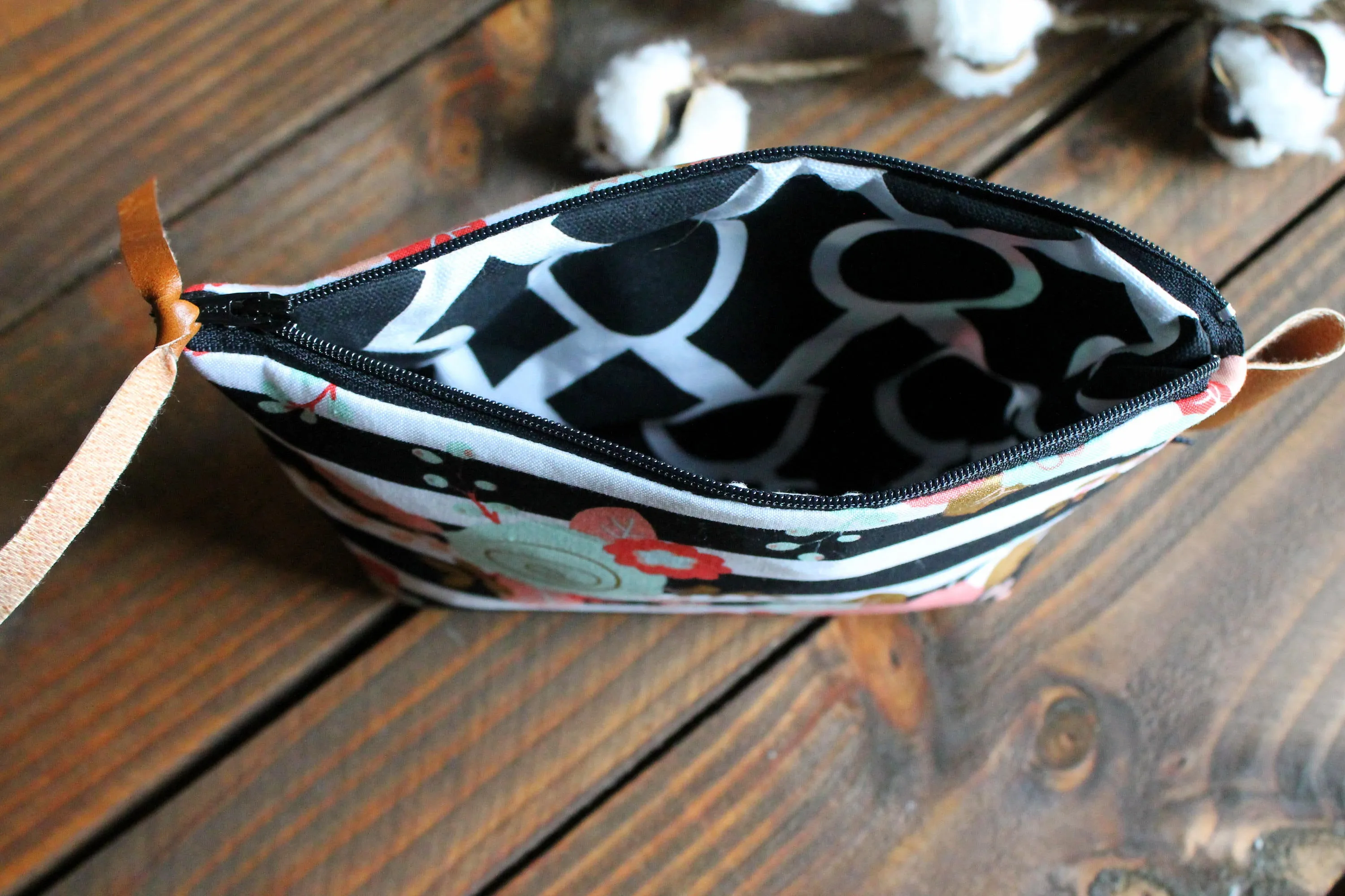 Black Buck with Vegan Leather - Cosmetic Bag - Make Up Bag - Bridesmaid Gift