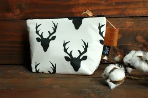 Black Buck with Vegan Leather - Cosmetic Bag - Make Up Bag - Bridesmaid Gift