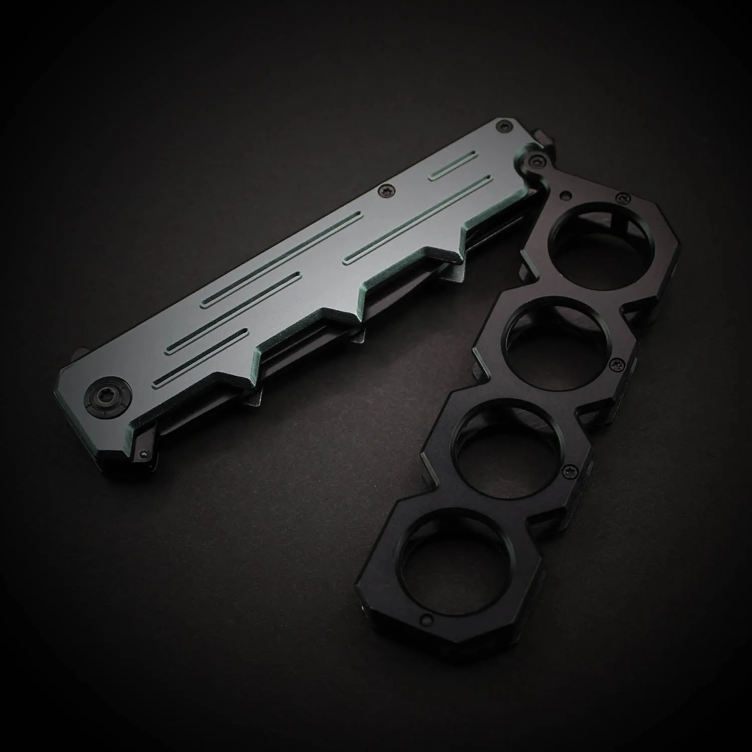 Brass Knuckle Spring Assisted Folding Trench Pocket Knife Gray