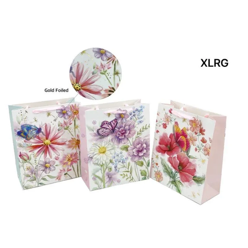 Butterfly Floral Foiled XL Gift Bag - 31cm x 42cm x 12cm