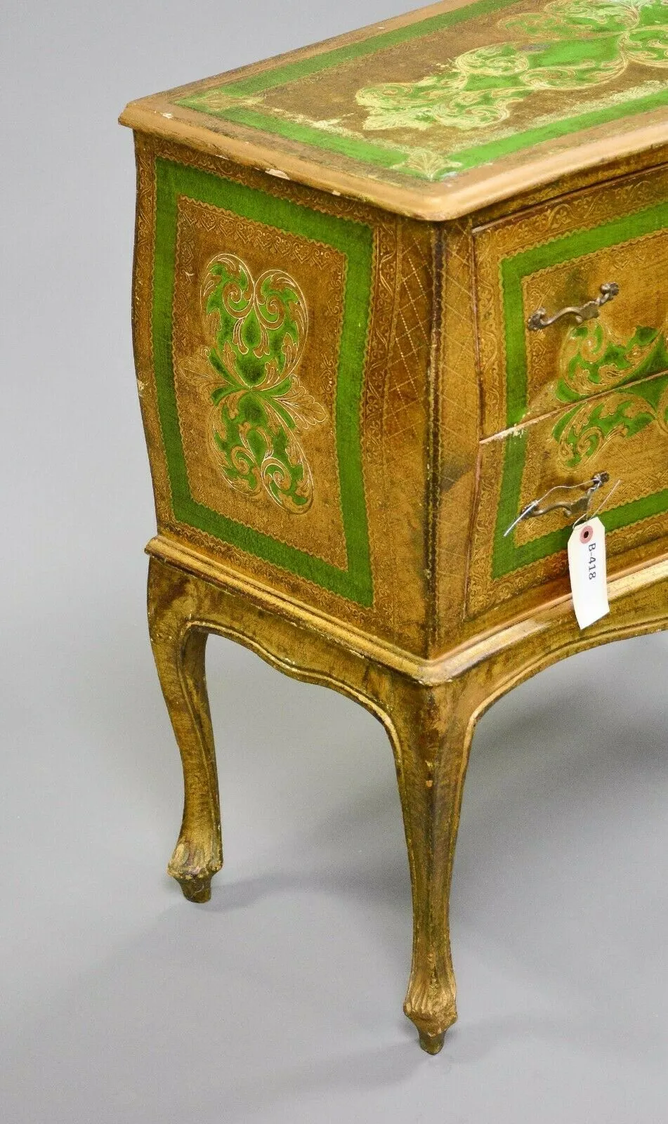 Chest / Dresser, Green and Gold Florentine, 2 Drawer, Vintage / Antique, Charming!!