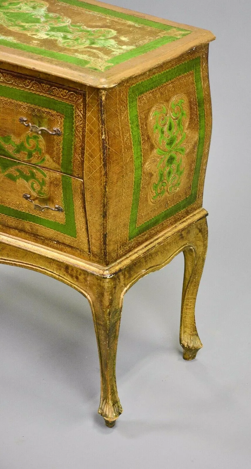 Chest / Dresser, Green and Gold Florentine, 2 Drawer, Vintage / Antique, Charming!!