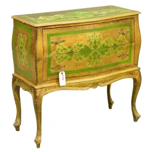 Chest / Dresser, Green and Gold Florentine, 2 Drawer, Vintage / Antique, Charming!!