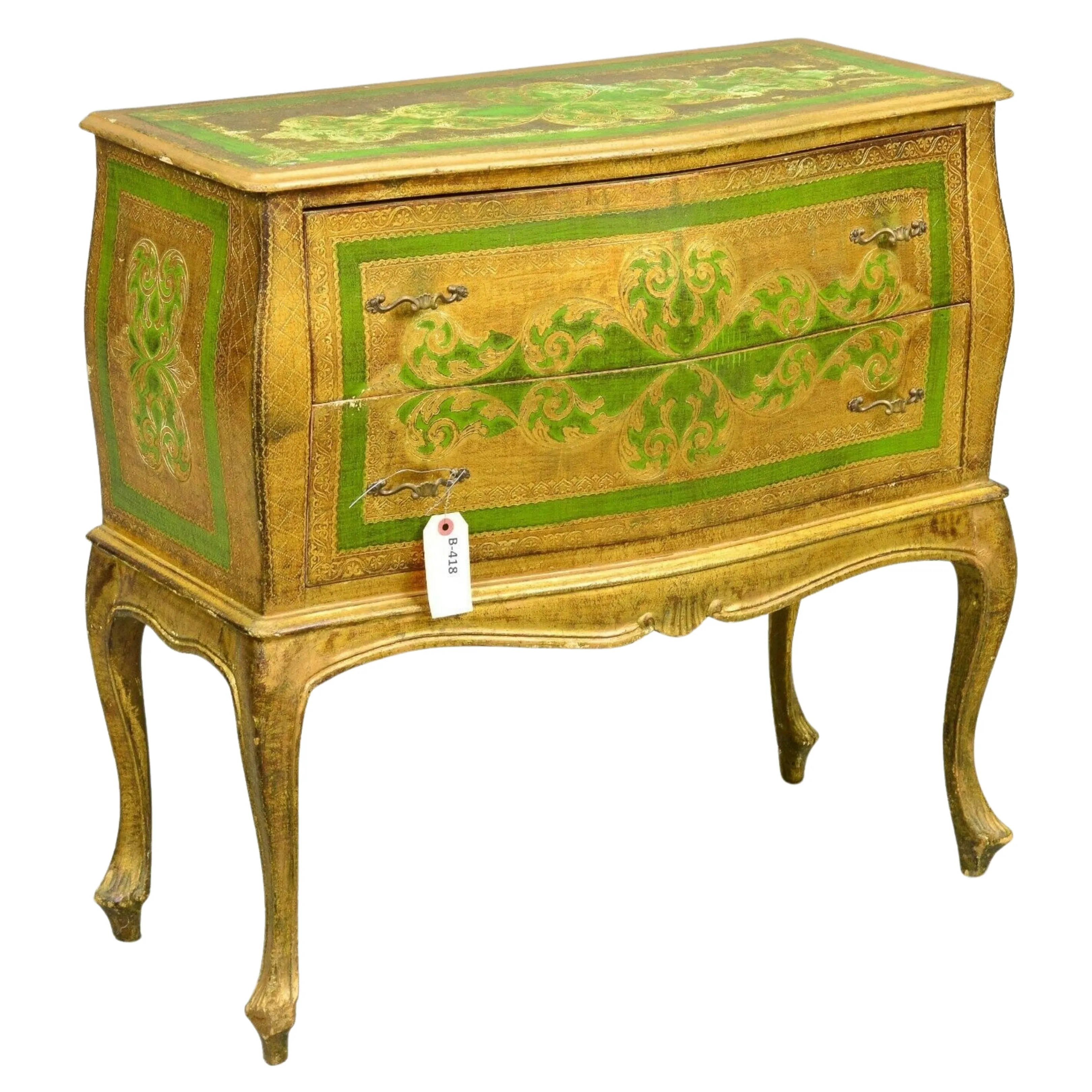 Chest / Dresser, Green and Gold Florentine, 2 Drawer, Vintage / Antique, Charming!!