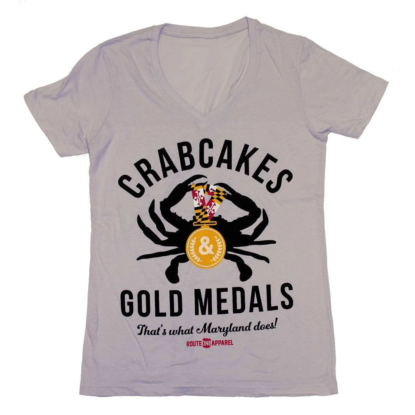 Classic Crabcakes & Gold Medals (Ash White) / Ladies V-Neck Shirt