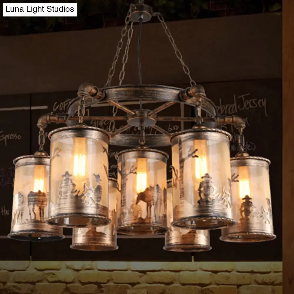 Coastal Antique Bronze Chandelier Lamp - Metal & Fabric - 5/7 Lights - Living Room Hanging Light