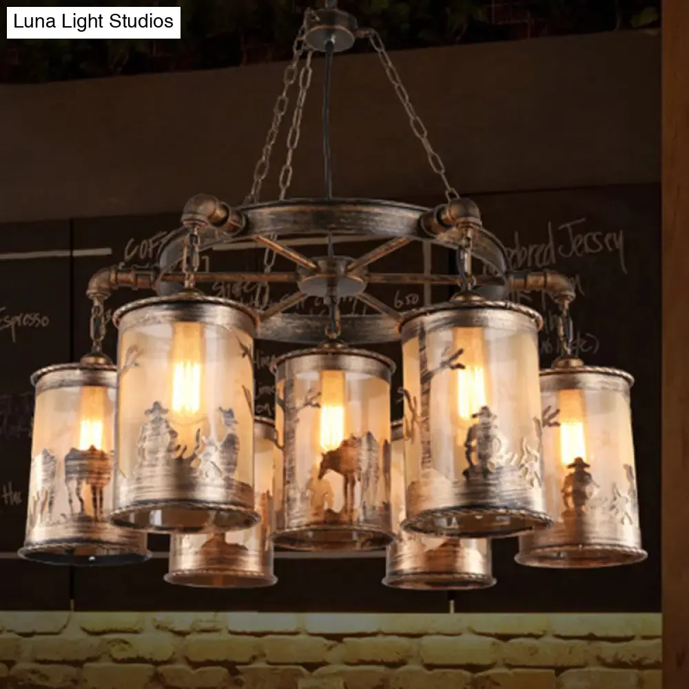 Coastal Antique Bronze Chandelier Lamp - Metal & Fabric - 5/7 Lights - Living Room Hanging Light