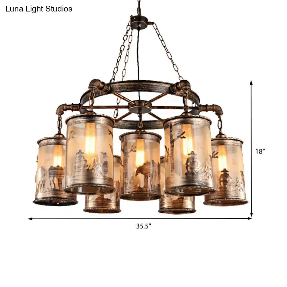 Coastal Antique Bronze Chandelier Lamp - Metal & Fabric - 5/7 Lights - Living Room Hanging Light