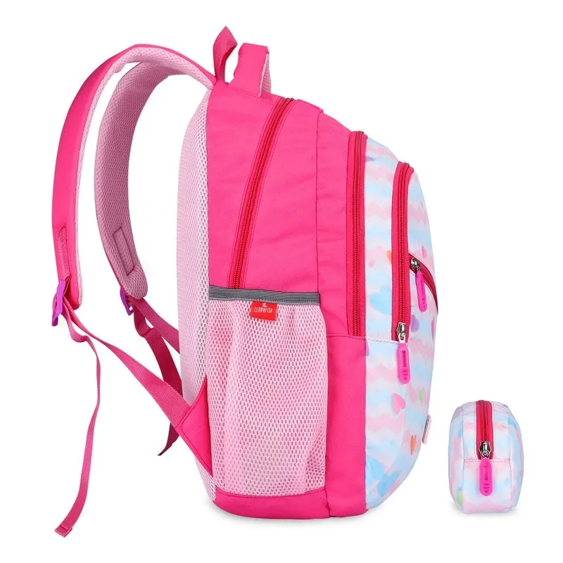 Combo: 30L School Backpack with Pencil Pouch & Cross Zip Pocket | Blush Pink | For Boys & Girls Age 8-10