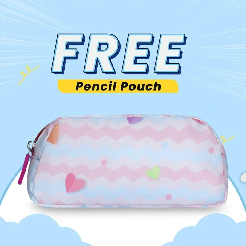 Combo: 30L School Backpack with Pencil Pouch & Cross Zip Pocket | Blush Pink | For Boys & Girls Age 8-10
