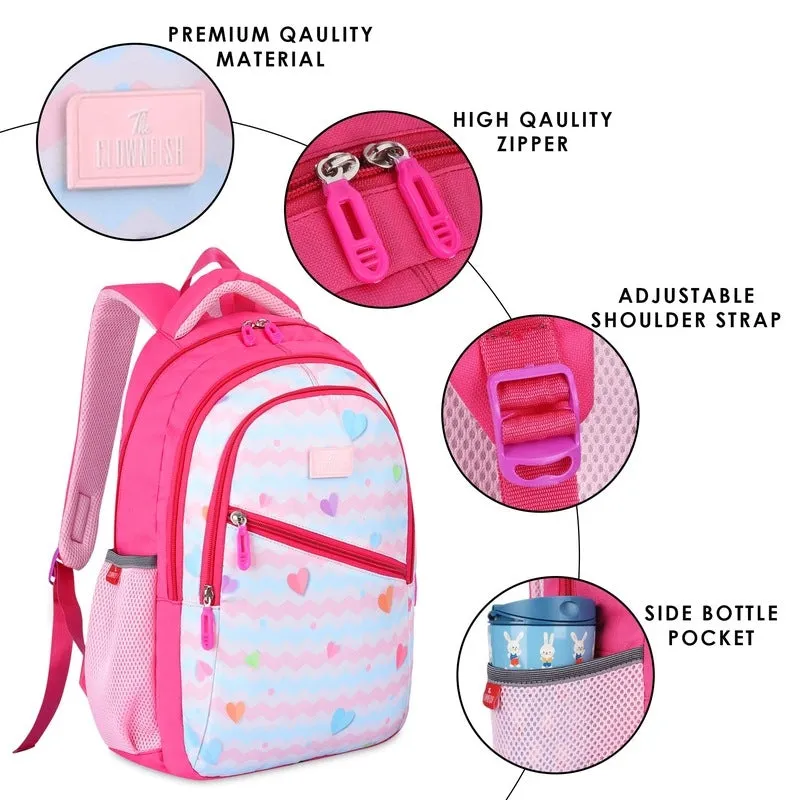Combo: 30L School Backpack with Pencil Pouch & Cross Zip Pocket | Blush Pink | For Boys & Girls Age 8-10