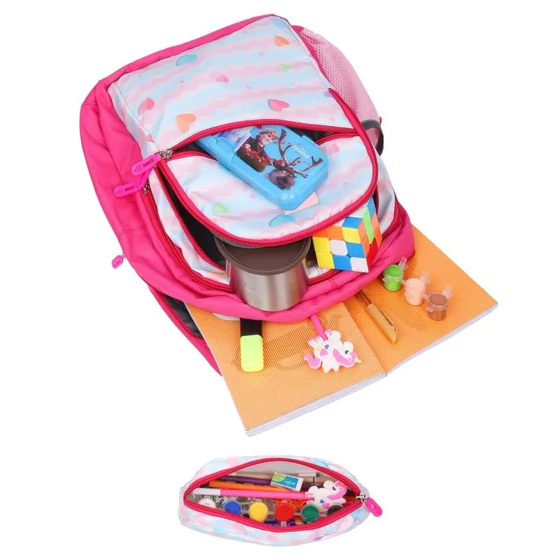 Combo: 30L School Backpack with Pencil Pouch & Cross Zip Pocket | Blush Pink | For Boys & Girls Age 8-10