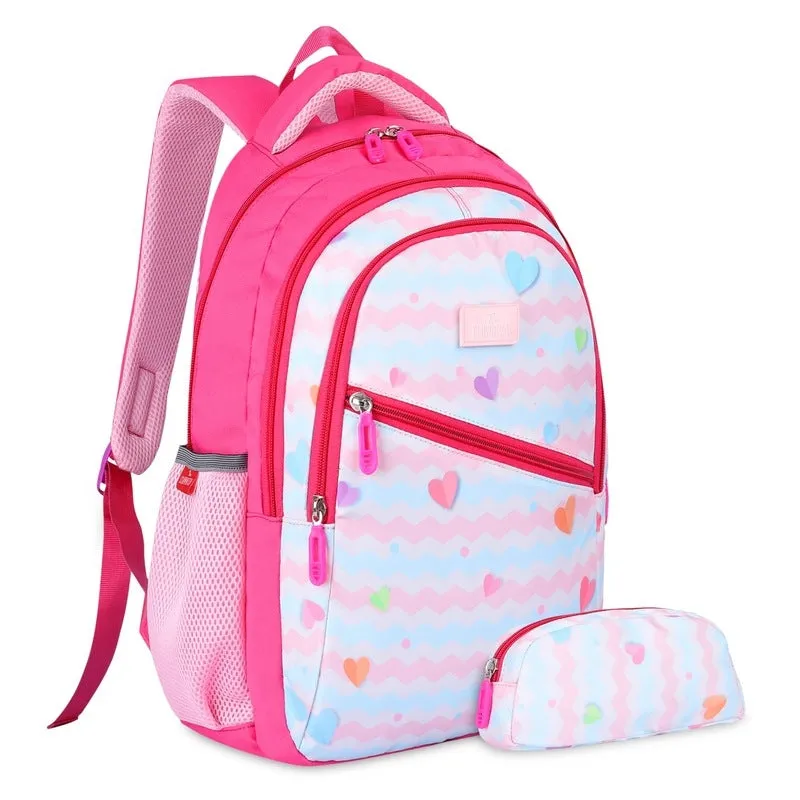 Combo: 30L School Backpack with Pencil Pouch & Cross Zip Pocket | Blush Pink | For Boys & Girls Age 8-10
