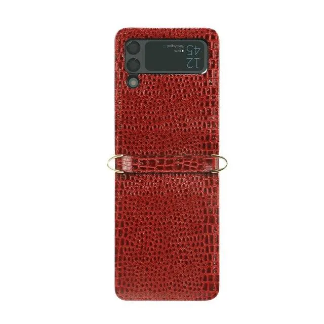 Crocodile Grain Leather Messenger Bag Zipper Card Leather
