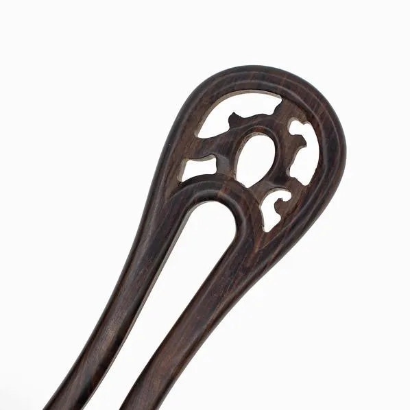 CrystalMood Handmade Carved 2-Prong Ebony Wood Hair Stick Fork Mystery B